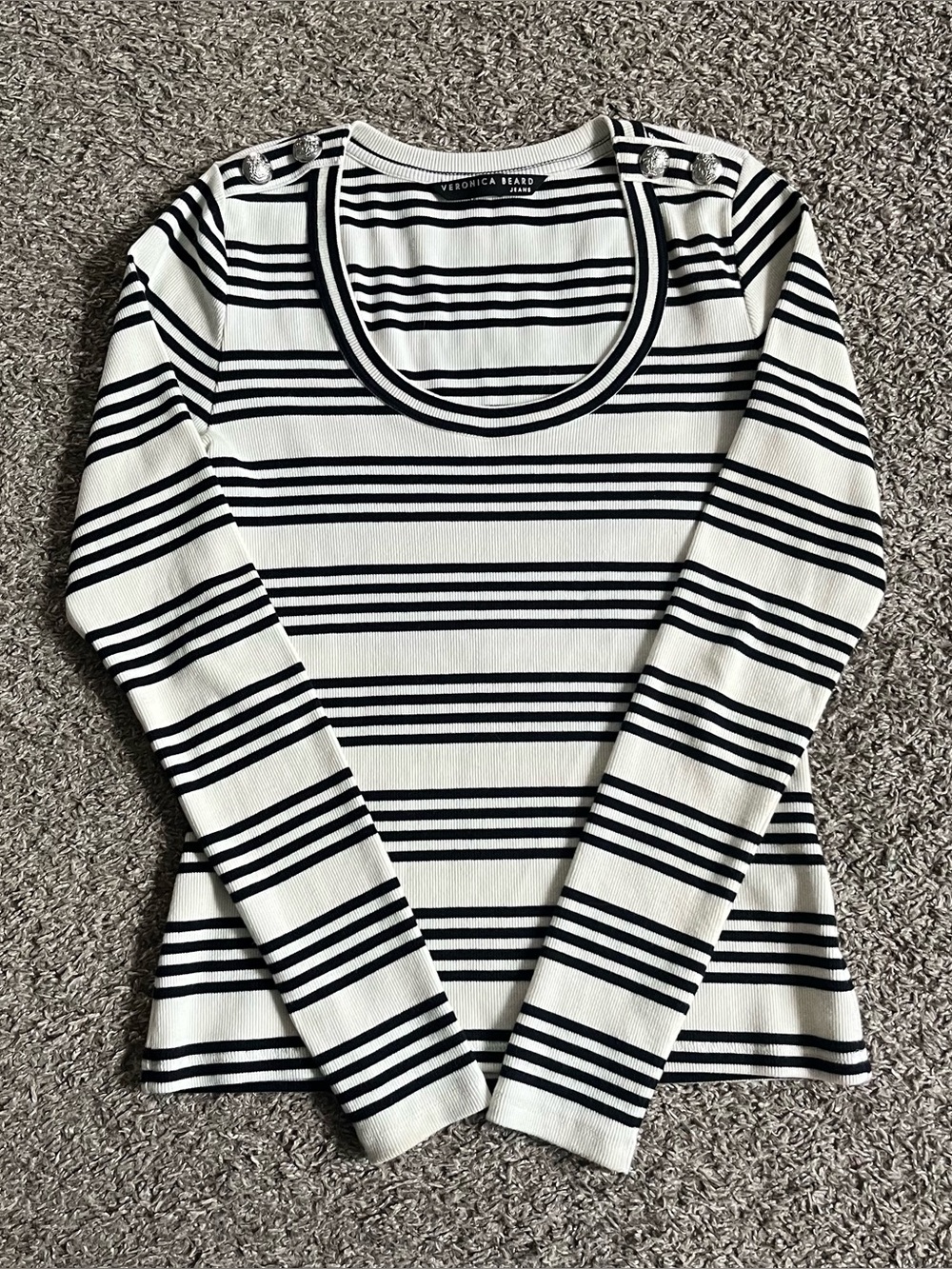 Veronica Beard Lizzie Top Black White Striped Sweater Long Sleeve Scoop Neck